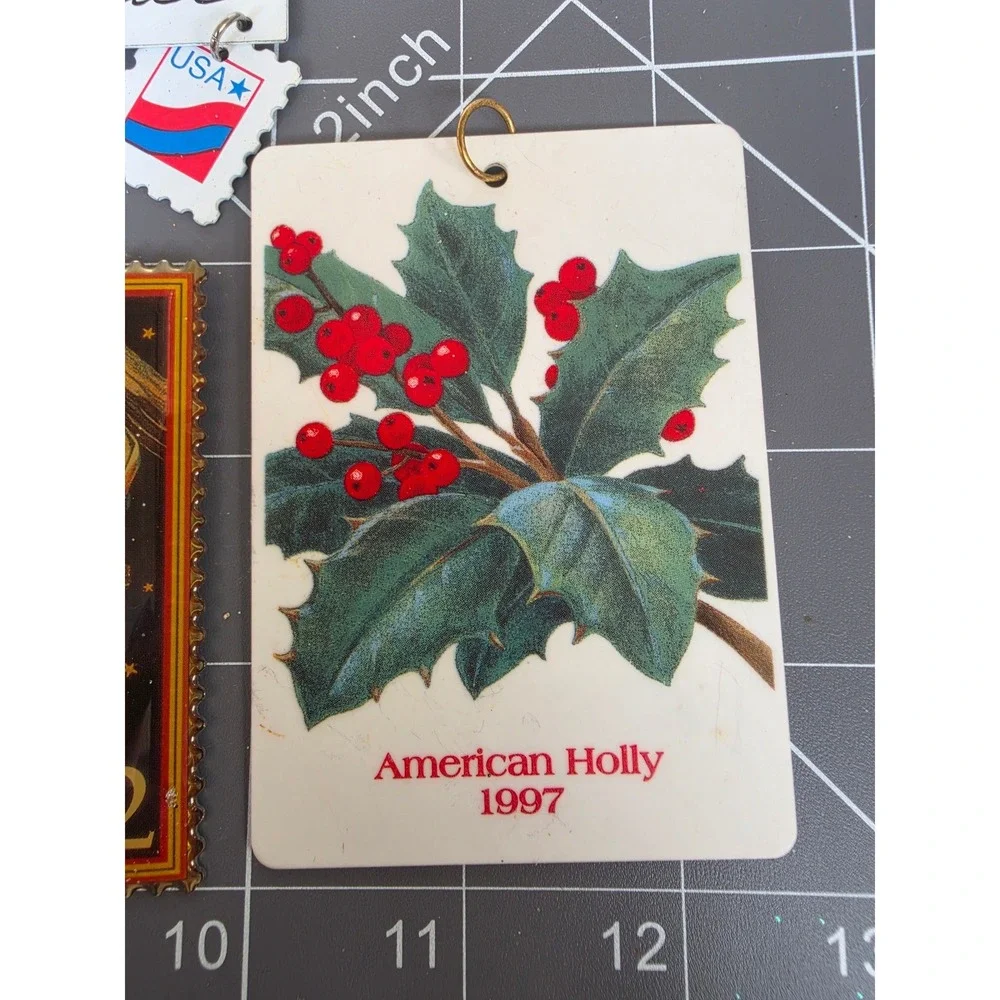 Vintage USPS Postal Christmas Ornaments Lot Mail Carrier Angel Holly 1996 1997